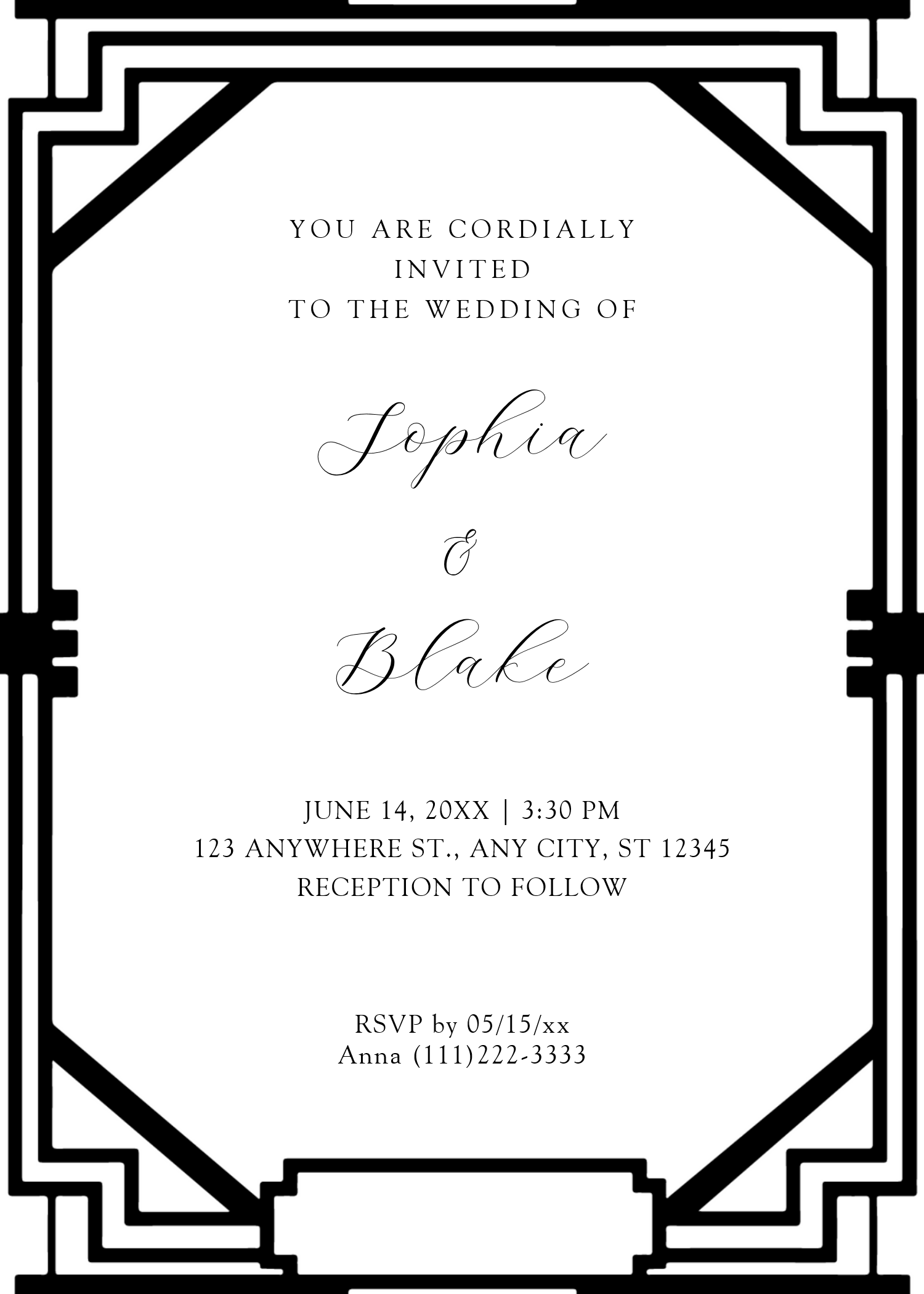 Simple Black and White Vintage Art Deco Wedding Invitation, elegant wedding ideas