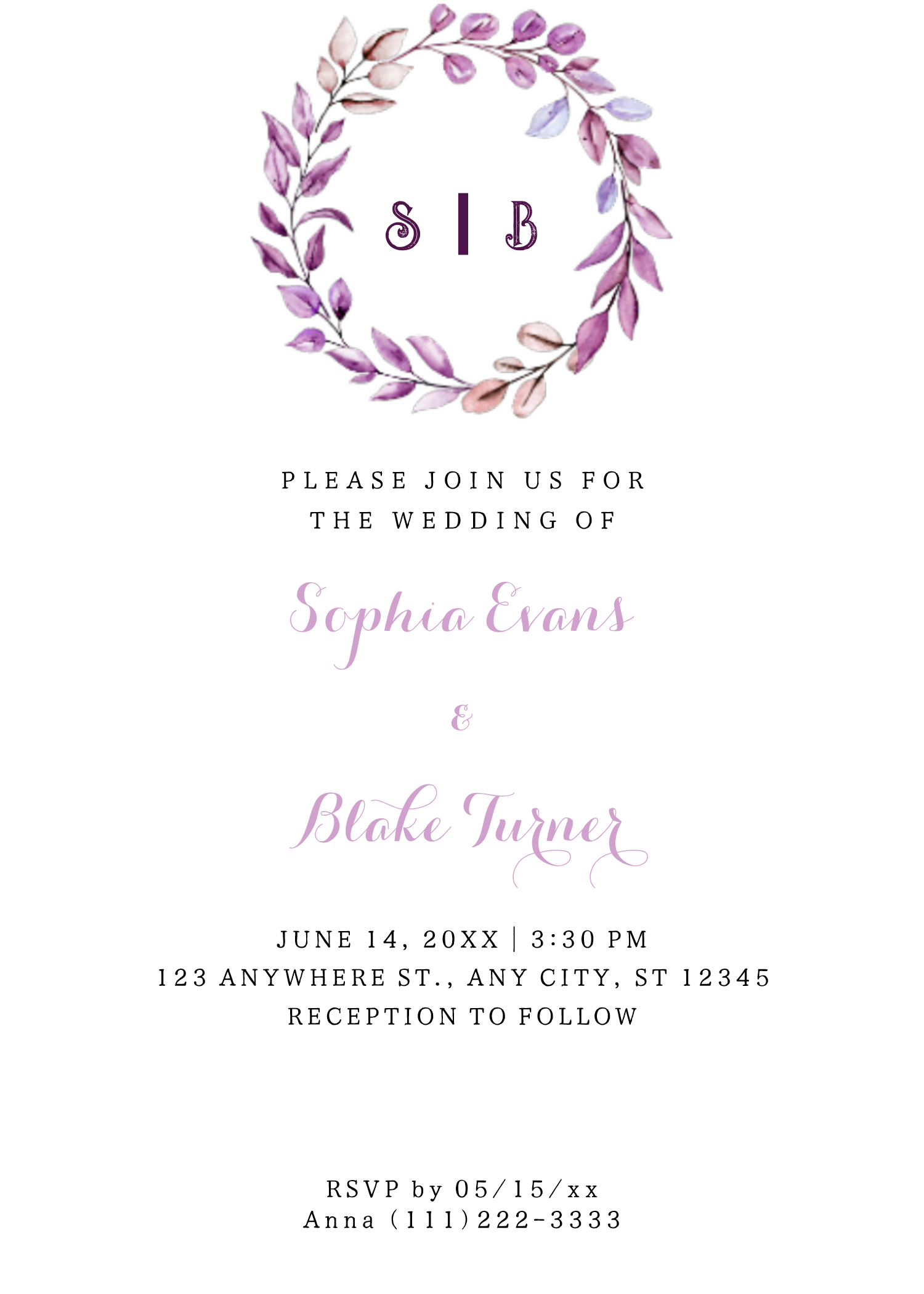 Purple Leaves Monogrammed Wreath White Wedding Invitation, elegant wedding ideas