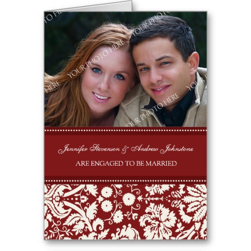 engagement announcement, engagement announcements, engagement announcement cards, samask engagement announcements, red damask engagement announcements