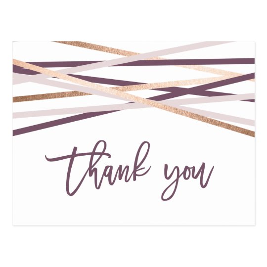 engagement party thank you notes, Purple Blush & Rose Gold Streamers Thank You Postcard, gold and purple wedding thank you cards