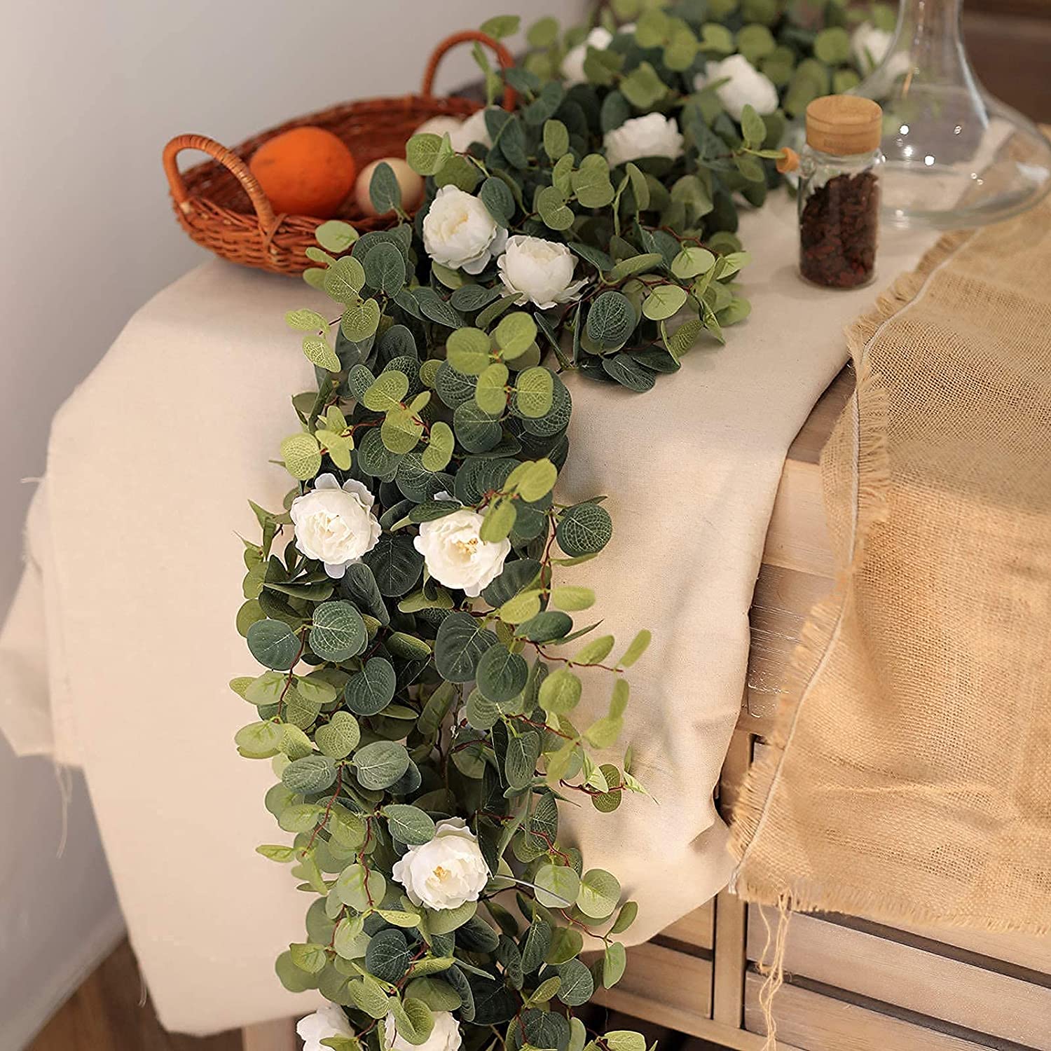 Eucalyptus and White Rose Garland