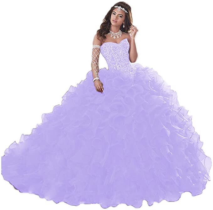 Exotic Wedding Dresses, Purple wedding dresses, Women's Heavy Beaded Sweetheart Wedding Ball Gown Organza Ruffles