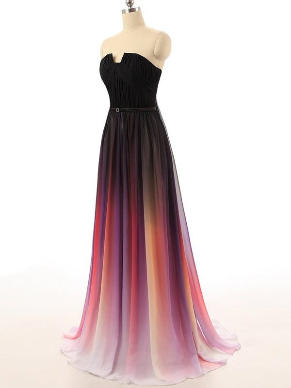  Strapless Pleats Fading Color Bridesmaid Dress