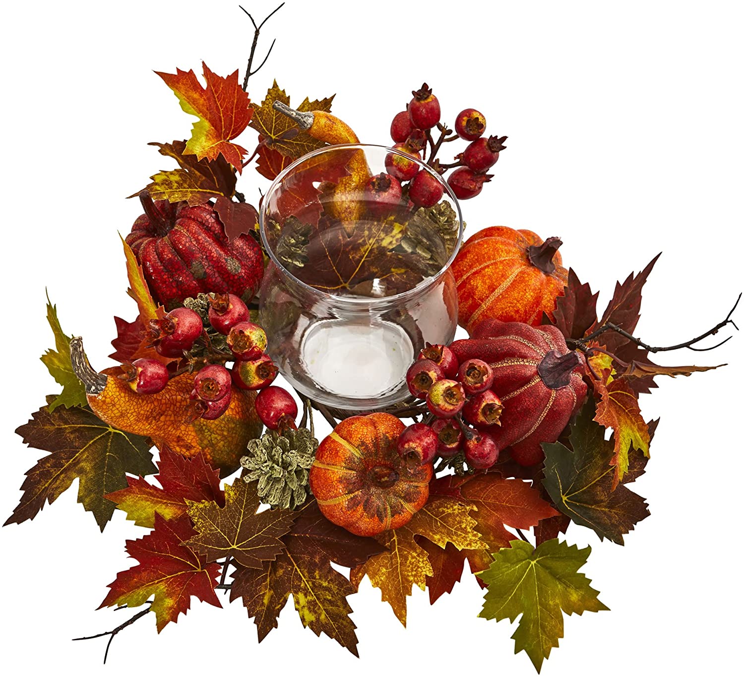 Nearly Natural Artificial Arrangement Pumpkin, Gourd, Berry and Maple Leaf Candelabrum