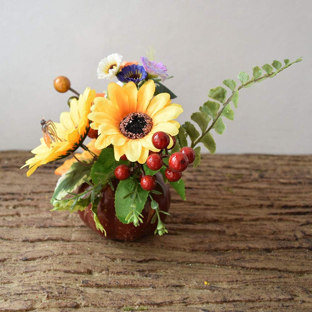 Pumpkin Sunflowers Bonsai with Berry & Maple Leaf Arrangement