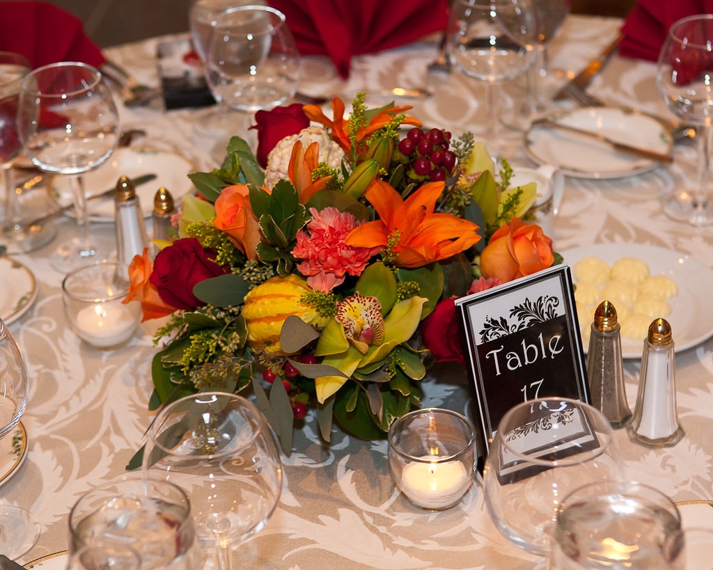 Fall Wedding Floral Centerpiece - Red, Yellow and Orange