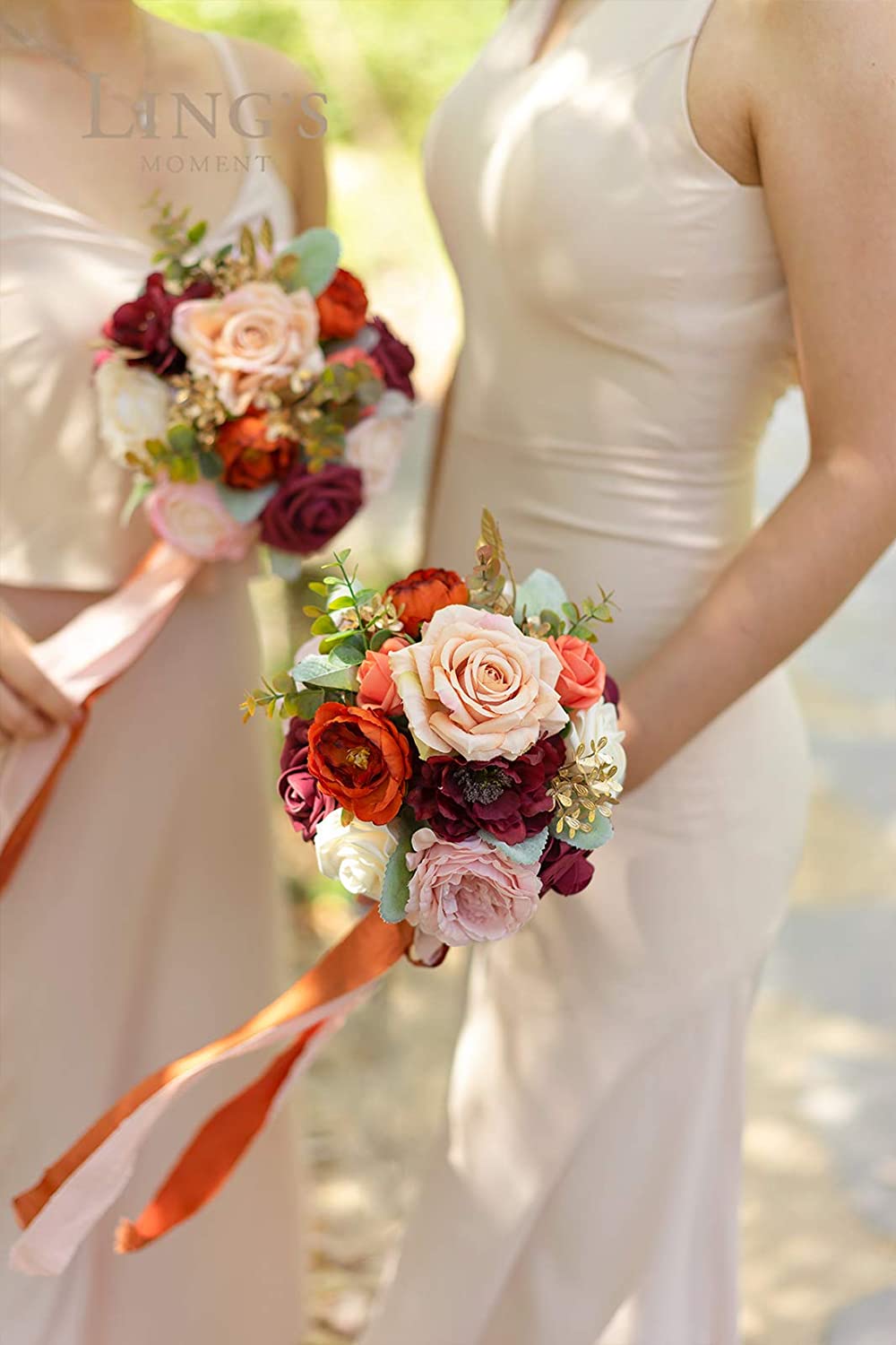 Burnt Orange 7 Inch Artificial Flowers Wedding Bouquet