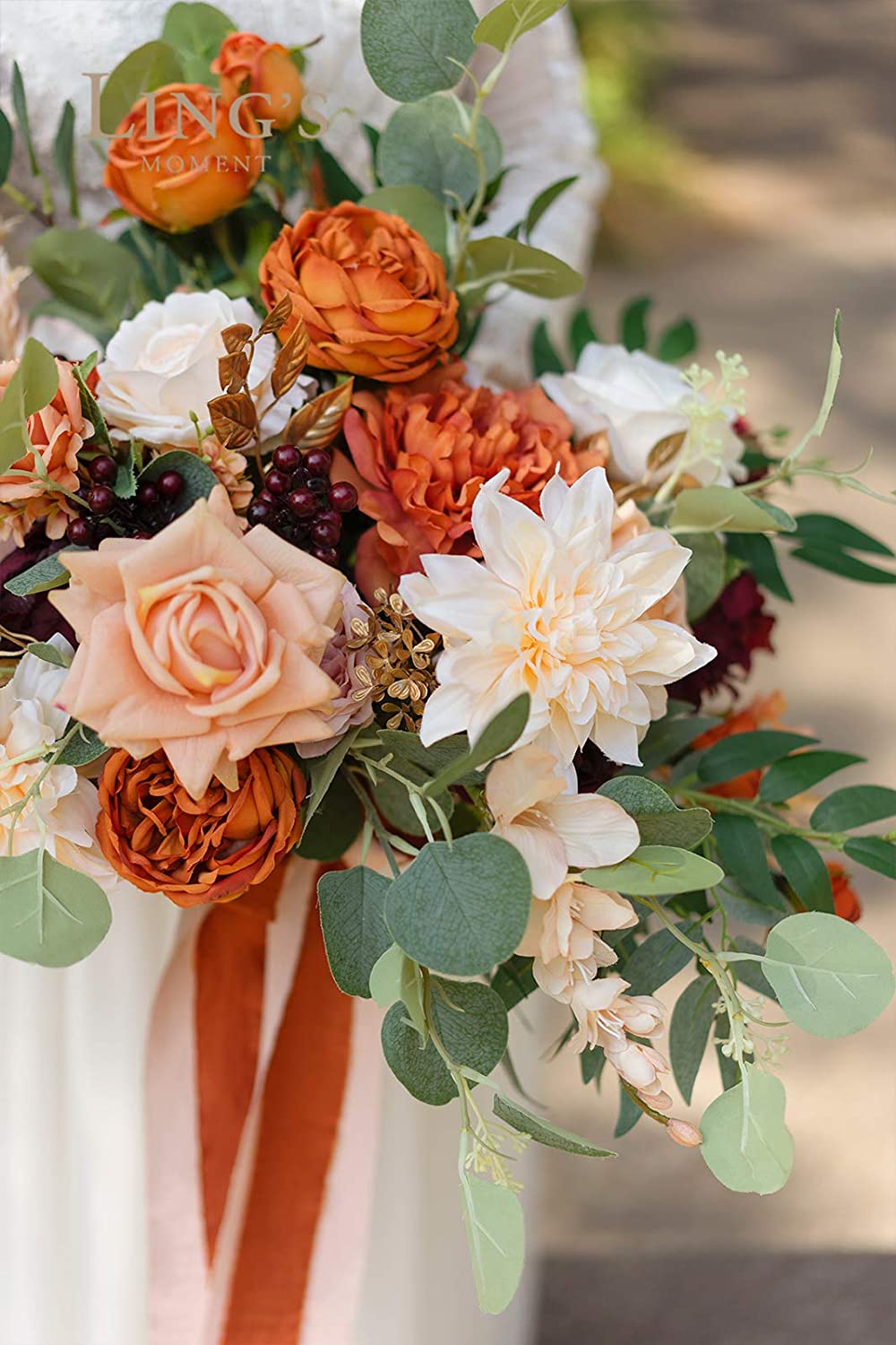 Burnt Orange 17 Inch Artificial Flowers Deluxe Rustic Wedding Bouquet