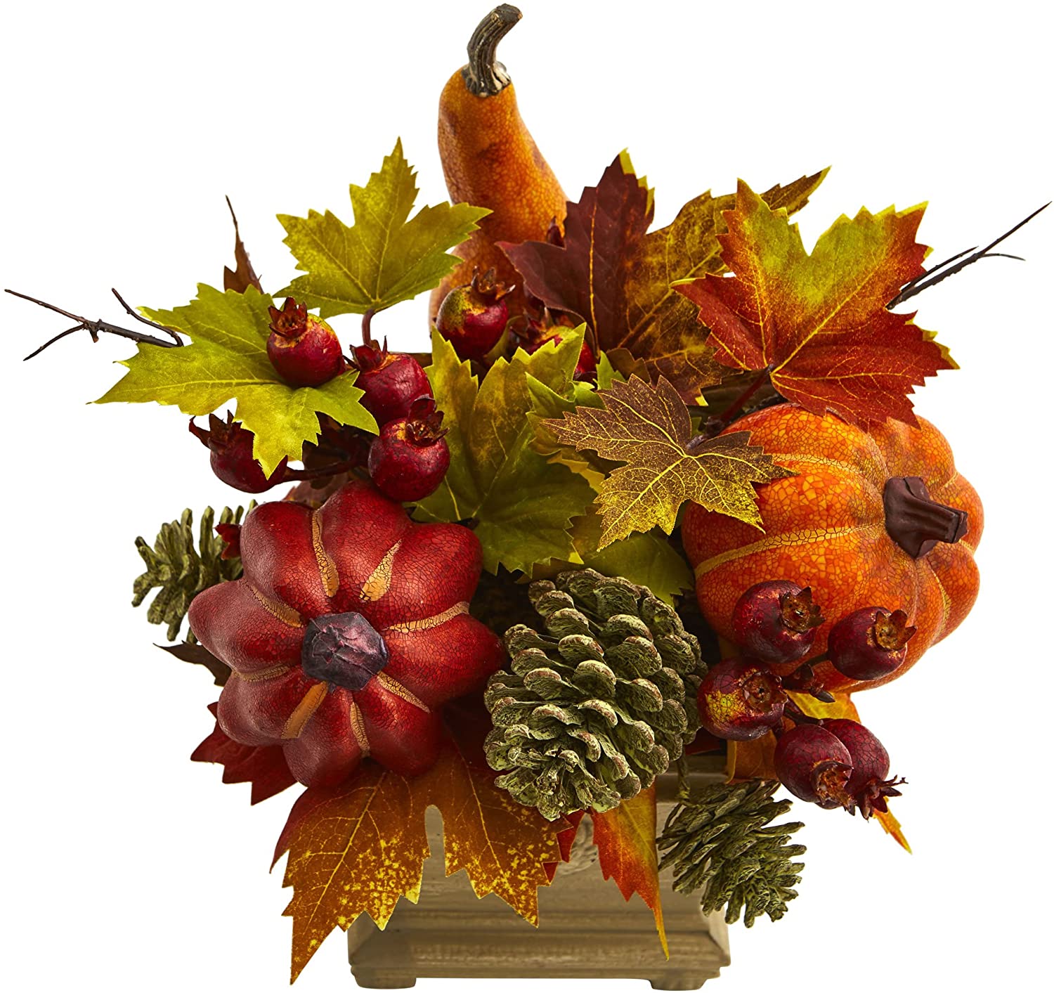 Pumpkin, Gourd, Berry and Maple Leaf Fall Wedding Arrangement