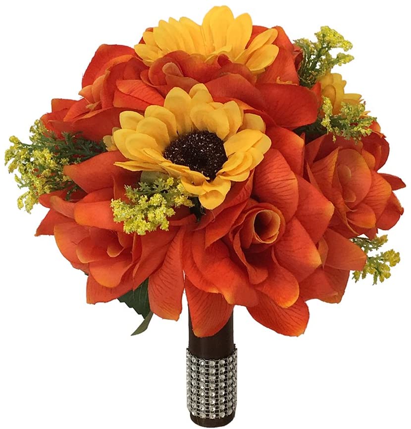 Orange Rose and Yellow Sunflowers Artificial Wedding Bouquet