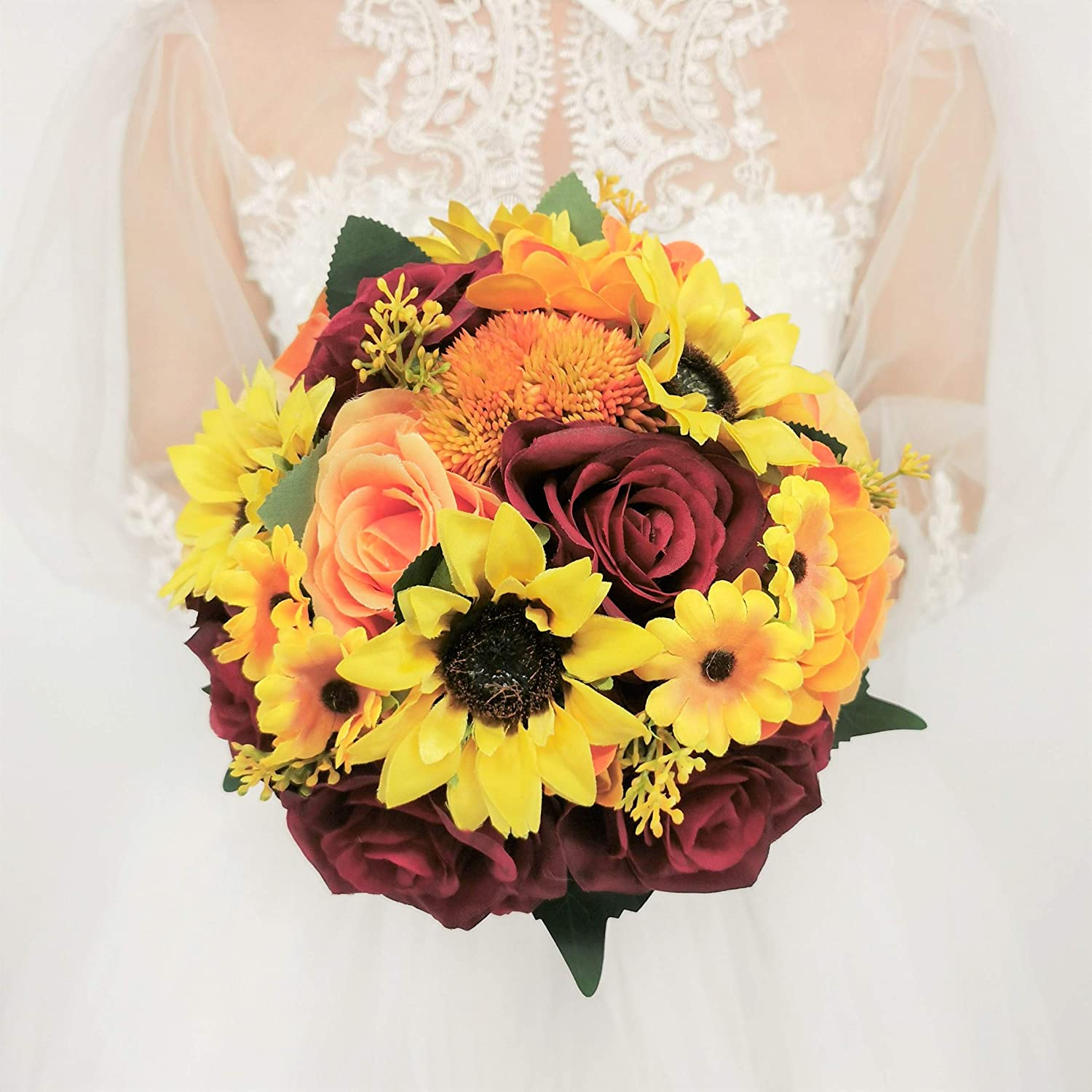 Rustic Artificial Rose Yellow Sunflower Bridal Bouquet