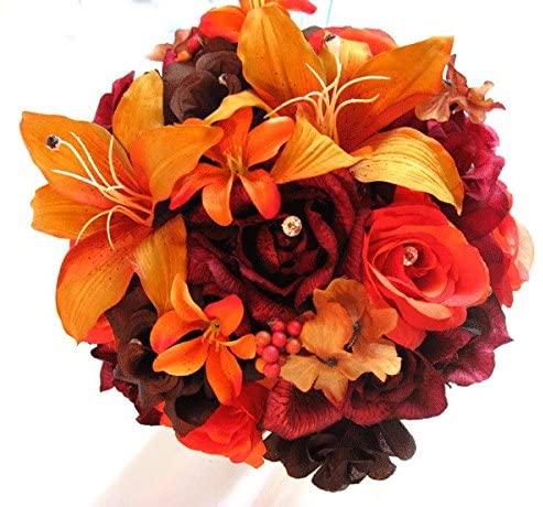 Burgundy Burnt Orange Lily Brown Fall Artificial Bouquet