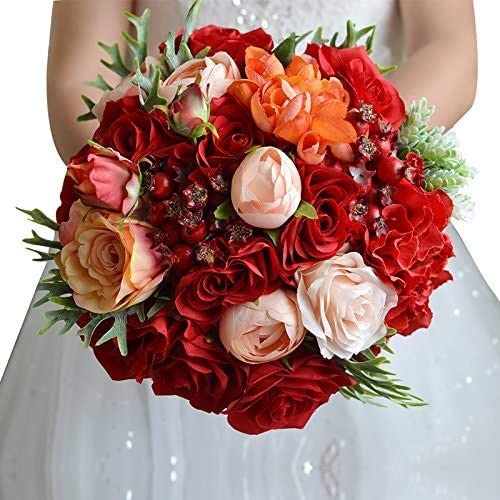 Waterfall Red Rose Artificial Calla Lily Peony Bridal Bouquet