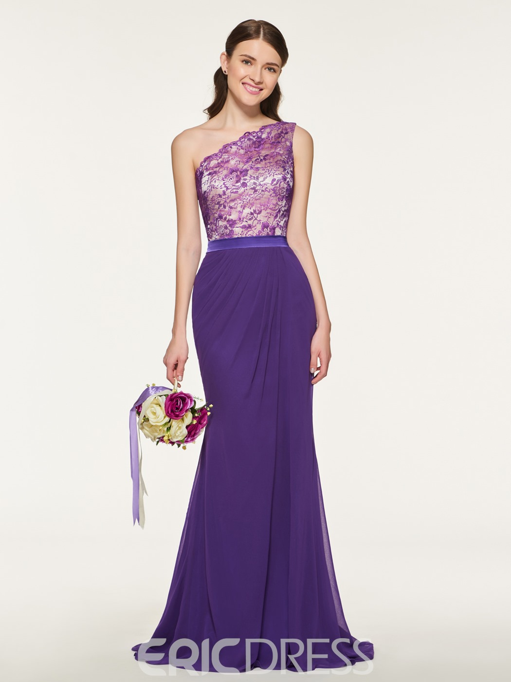 fall wedding colors, purple bridesmaid dresses, purple bridesmaid gowns, Purple One Shoulder Mermaid Lace Bridesmaid Dress