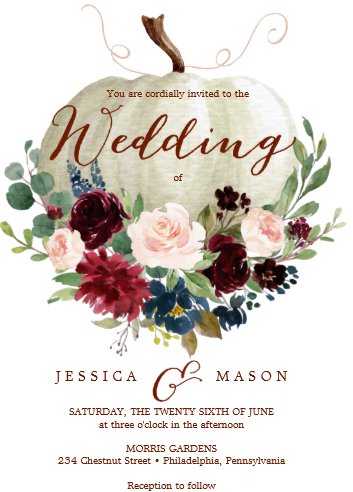 fall wedding colors, pumpkin wedding invitations, fall wedding invitations, autumn wedding invitations, White Pumpkin and Floral Autumn Wedding Invitation