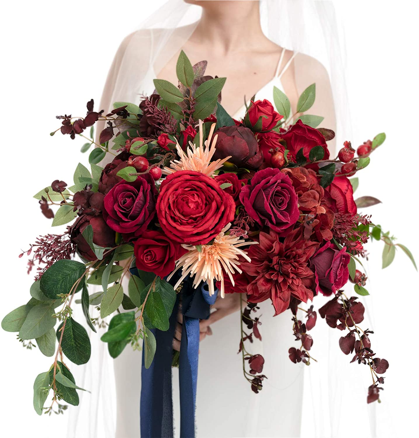 Dramatic Burgundy and Green Wedding Bouquet