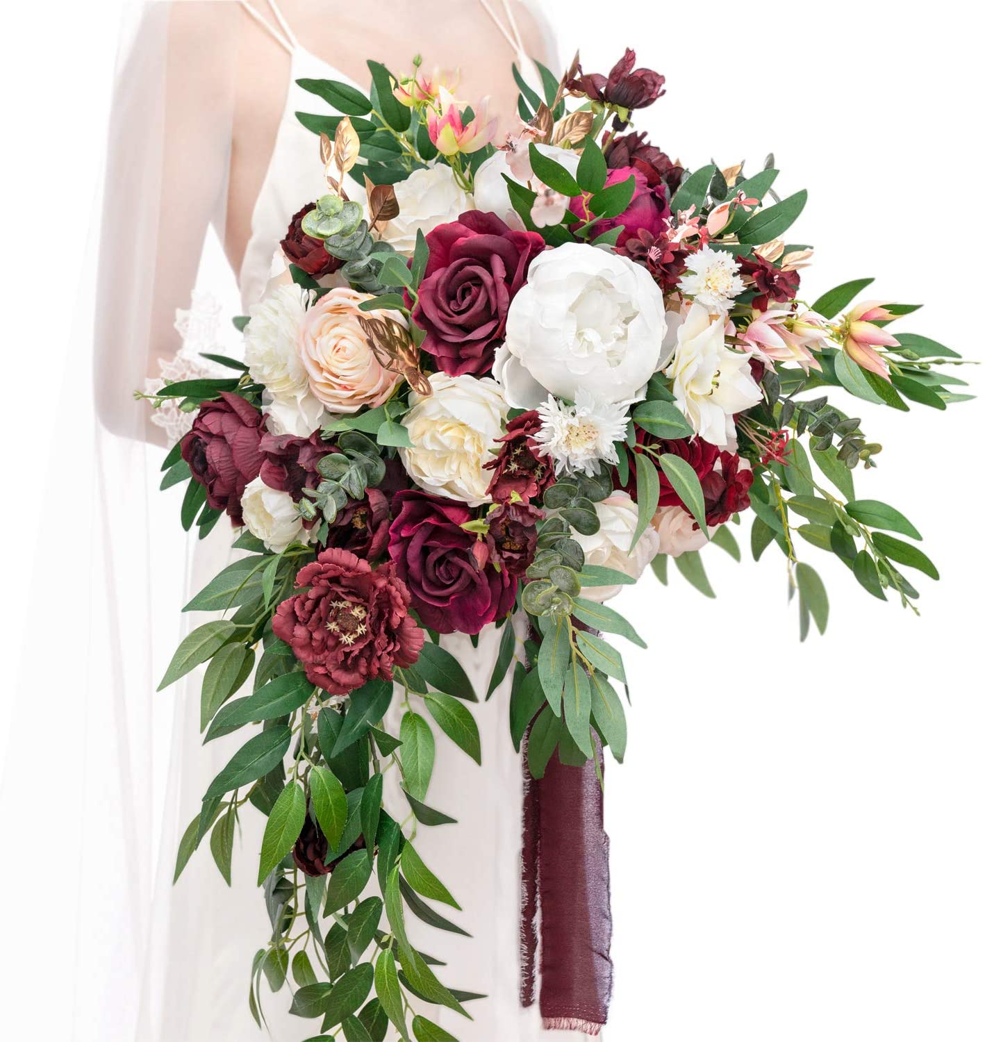 Dramatic Purple, Peach and White Fall Wedding Bouquet