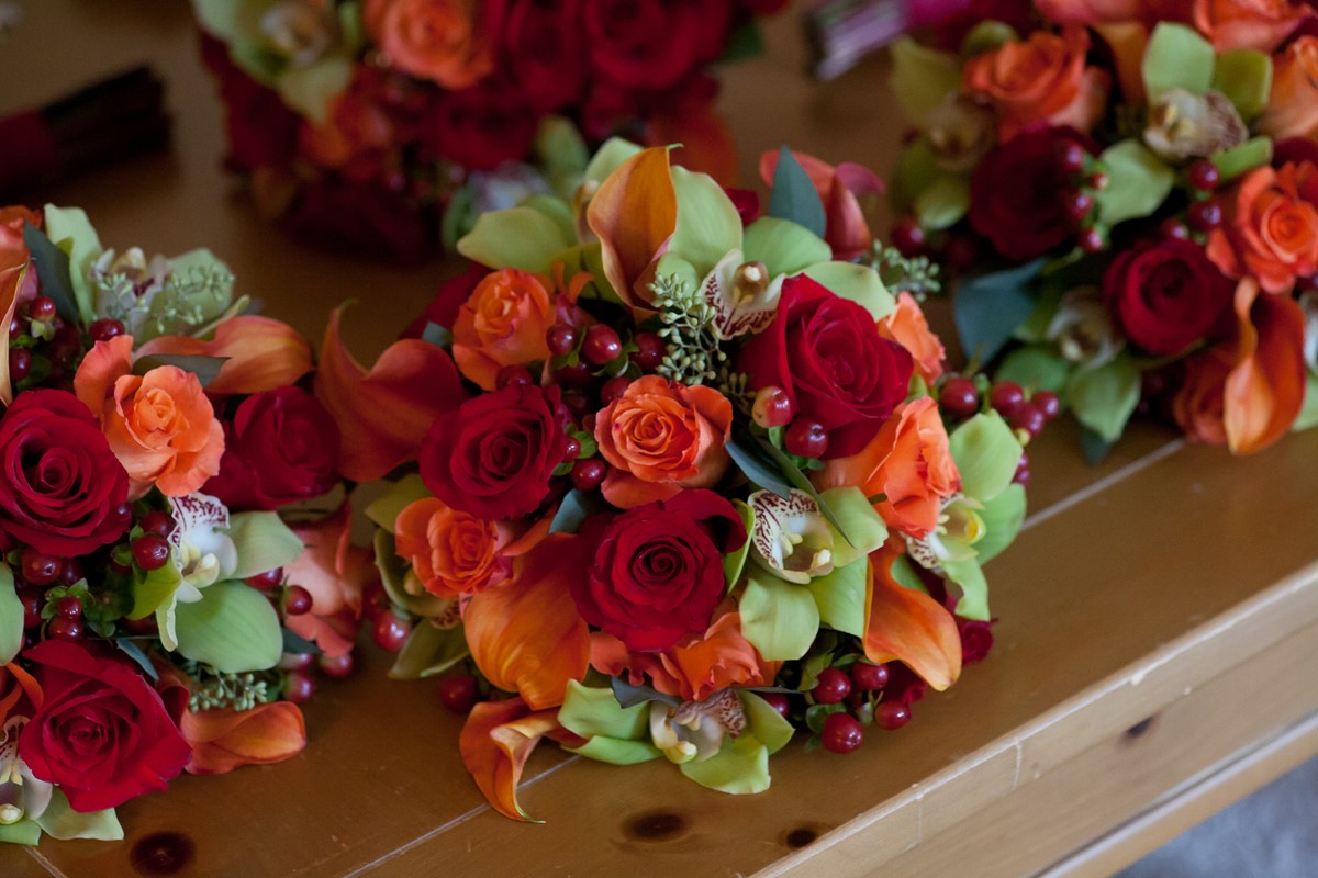 Gorgeous Red, Orange and Green Autumn Wedding Bouquets