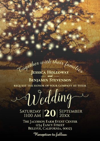 Vintage Parchment Fall Tree Lights Rustic Wedding Invitation, fall wedding ideas, autumn wedding ideas, autumn weddings, fall weddings