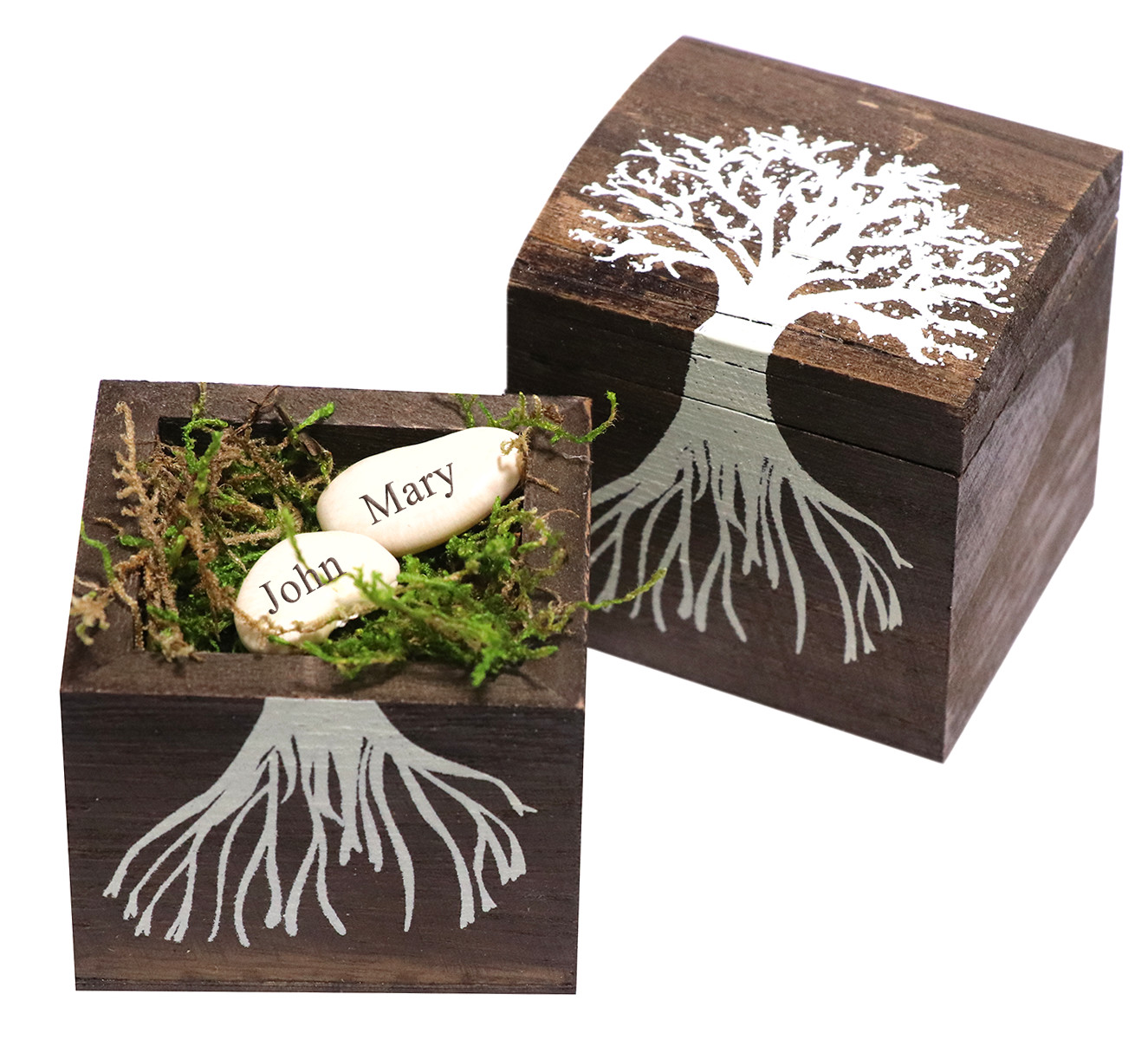 Growing Together Wishing Beans in a Tree Wood Box + Green Grass Moss, fall wedding ideas, autumn wedding ideas, autumn weddings, fall weddings