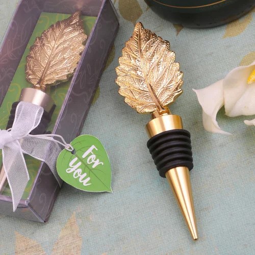 fall wedding themes, fall wedding favors, autumn wedding favors, Gold Metal Leaf Bottle Stopper
