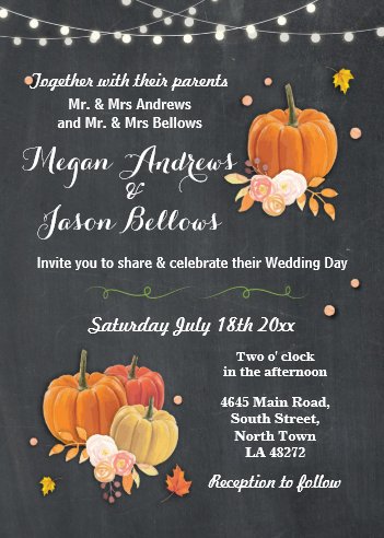 fall wedding themes, fall wedding invitations, autumn wedding invitations, pumpkin wedding invitations, Wedding Chalk Rustic Pumpkin Fall Autumn Invite