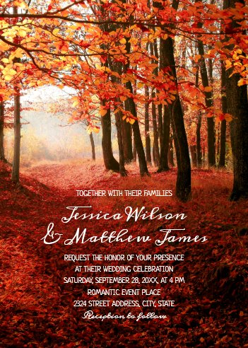 fall wedding themes, fall wedding invitations, autumn wedding invitations, Rustic Fall Forest Burgundy Autumn Country Wedding Invitation