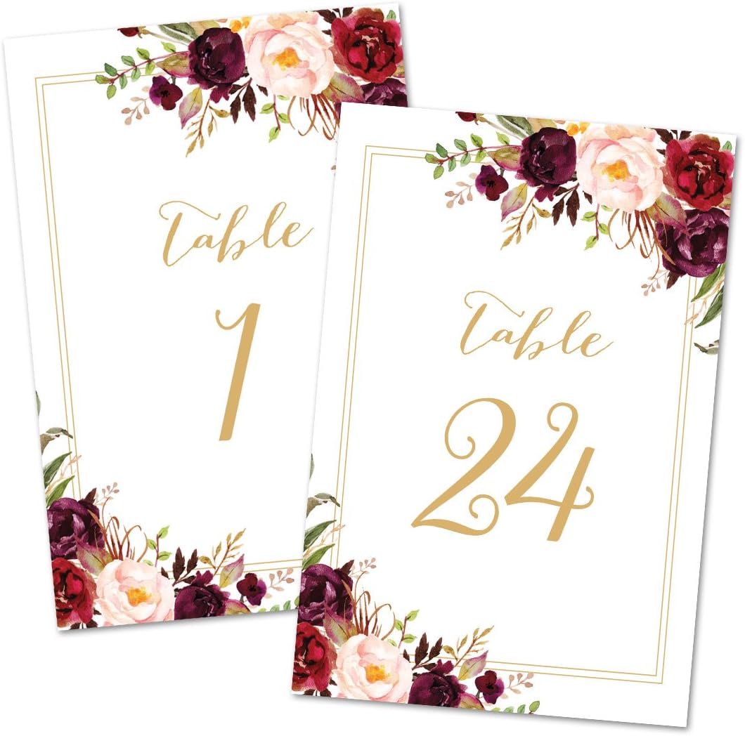 Bold Floral Table Number Cards 1-24 - Double Sided 4x6