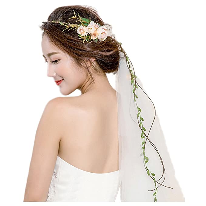 Boho Headband Bridal Veil With Flowers and Vines