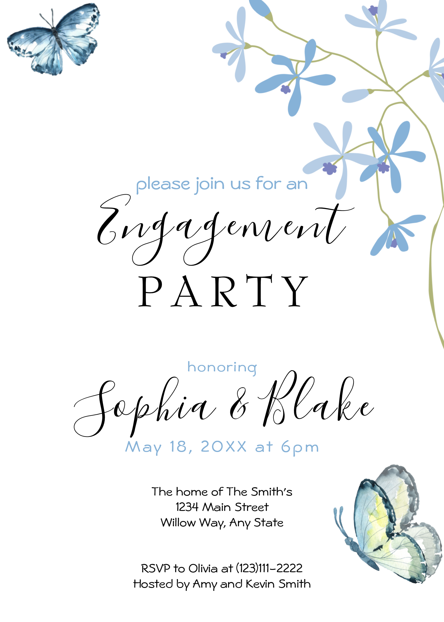 Flowers & Butterflies | White Engagement Party Invitation