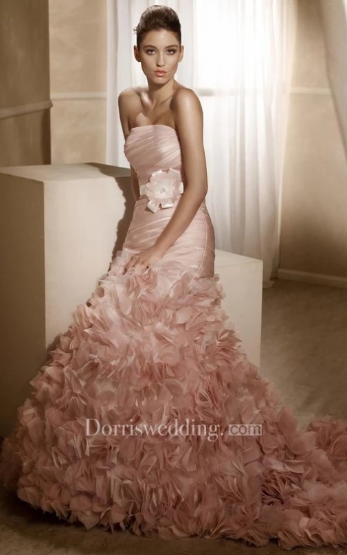 Funky wedding dresses, unique wedding dresses, A-Line Strapless Long Ruffled