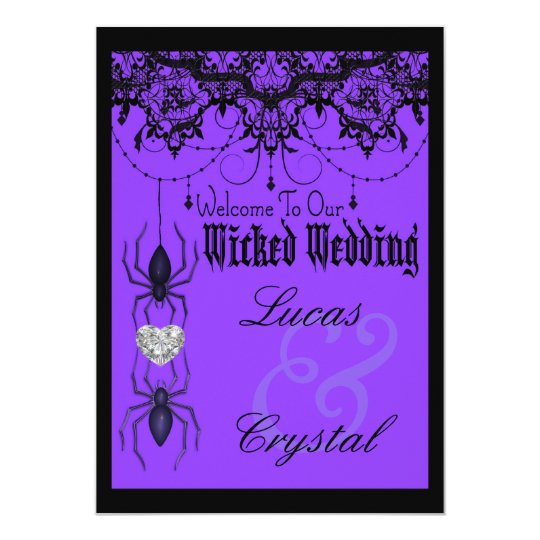 funky wedding invitations, purple and black wedding invitations, Halloween Wedding Invitations, Gothic Wedding Invitations, Wicked Victorian Spider Purple Halloween Wedding Invitation