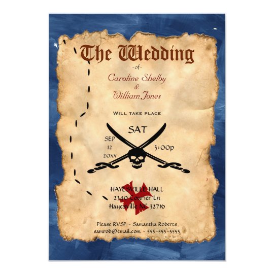 funky wedding invitations, unique wedding invitations, pirate wedding invitations, fun wedding invitations, Unique Pirate Skull and Sword Wedding Invitation