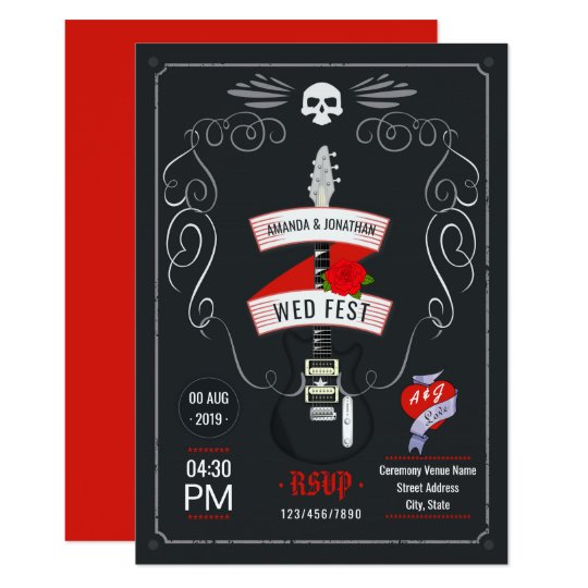 funky wedding invitations, guitar wedding invitations, music wedding invitations, Rock and Roll Wedding chalkboard Invitation