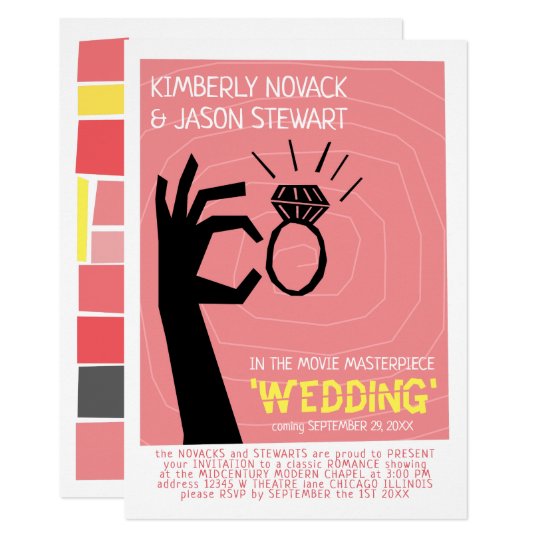 funky wedding invitations, retro movie poster invitations, movie wedding invitations, Retro 60s Movie Poster Mid-Century Modern Wedding Invitation