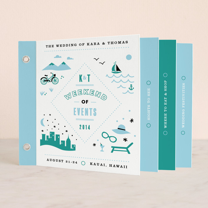 funky wedding invitations, mini book wedding invitations, booklet wedding invitations, Before and After MiniBook Wedding Invitation, blue wedding invitations, beach wedding invitations