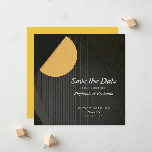Geometric Moon Modern Chic Yellow and Black Minimalist Save The Date