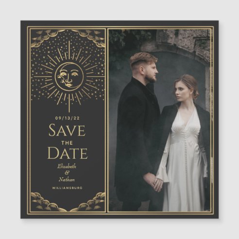 Gold Sun and Moon Tarot Card Photo Save the Date Announcement