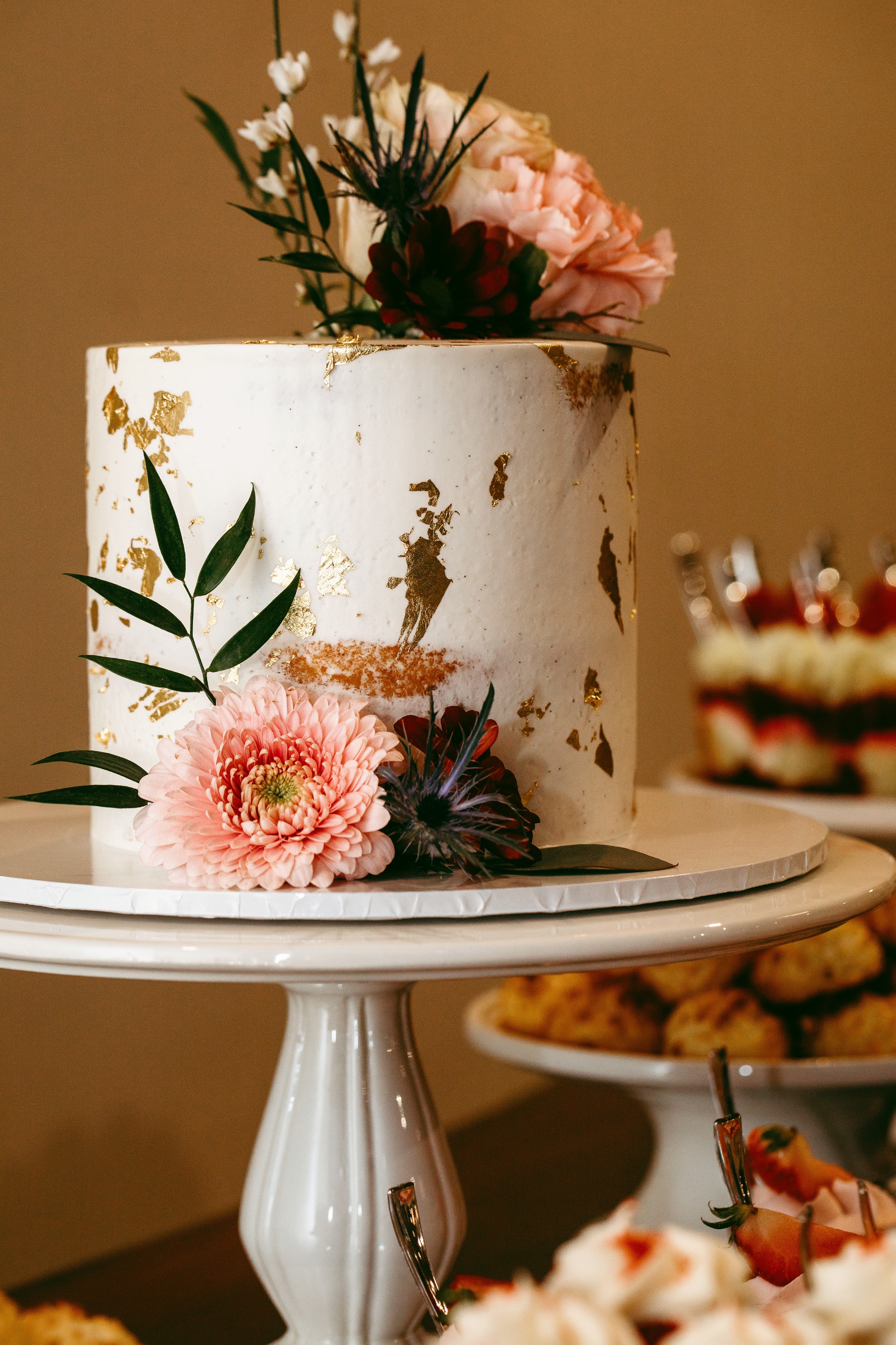Gorgeous Pink and Gold Abstract Floral Wedding Cake