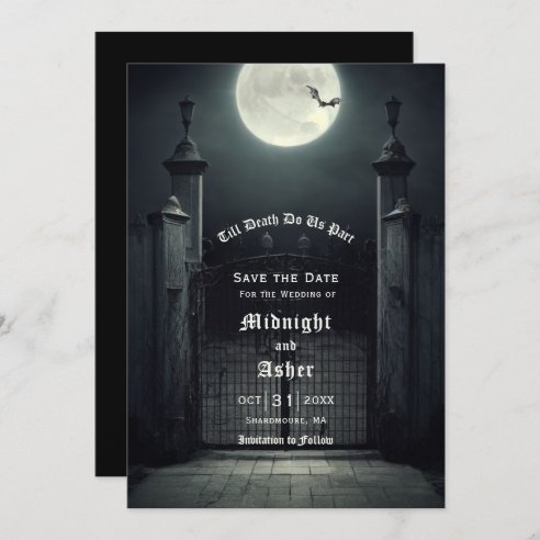 Gothic Full Moon Bat Save the Date