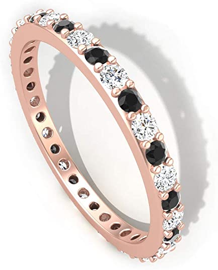 3/4 CT Black Spinel Ring, Diamond Eternity Band Ring, 1.6 MM Round Cut Engagement Ring, Solid Gold Wedding Ring, 14K Gold, Gothic Wedding Rings, Gothic Wedding Bands, Black and White Wedding Bands