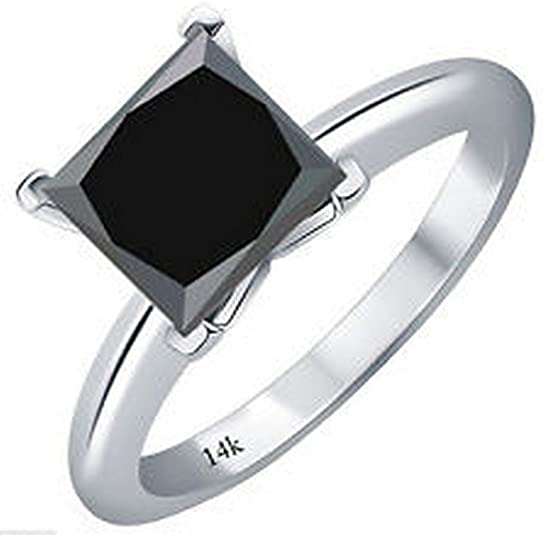 Gothic Wedding Rings, Gothic Bridal Rings, Black Diamond Rings, 5 Carat Total Weight Princess 18K White Gold Black Diamond Ring