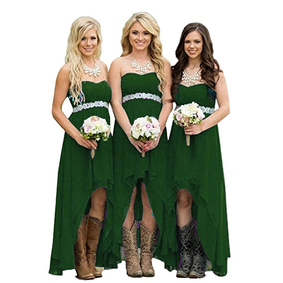 green bridesmaid dresses, green Strapless High Low Bridesmaid Dresses