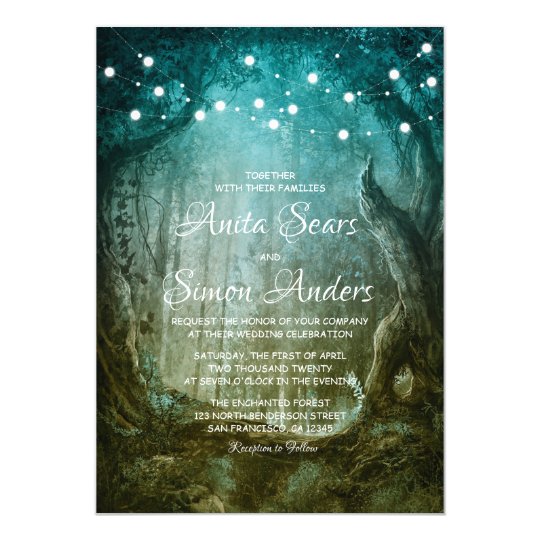 green wedding invitations, green invitations, beautiful forest wedding invitations, Enchanted Forest Fairy Tale Wedding Invitation