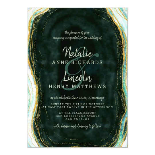 wedding invitations, green wedding invitations, Teal Green & Gold Agate Marble Geode Stone Wedding Invitation