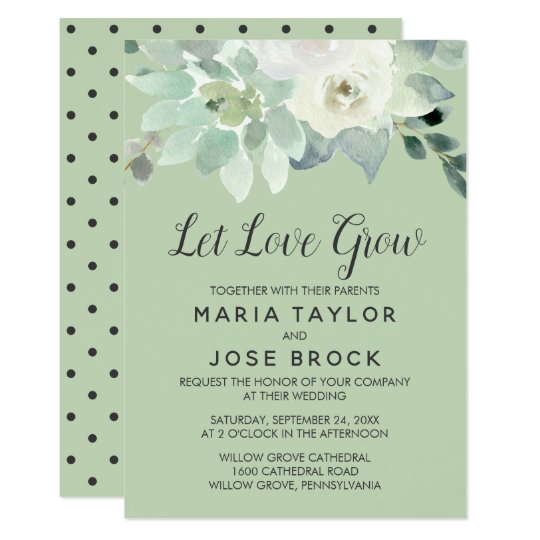 Green Wedding Invitations, green invitations, green floral wedding invitations, Succulent Greenery Let Love Grow Wedding Invitation