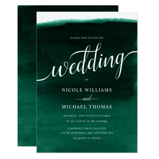 green invitations, green wedding invitations, Emerald Green Watercolor Wedding Invitation