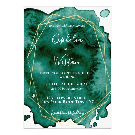 green wedding invitations, green invitations, modern green watercolor wedding invitations, Watercolor Emerald Green Gold Frame Luxury Wedding Invitation