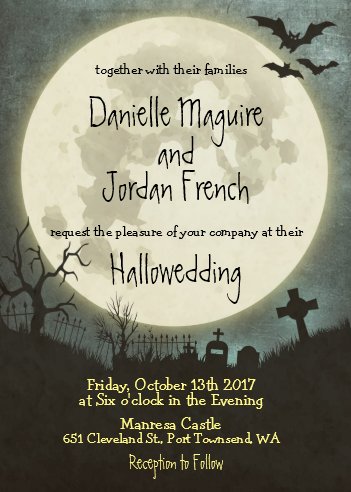 Halloween Wedding Invitations, Halloween Wedding Stationery, Full Moon and Cemetery Halloween wedding invitation, Full Moon Wedding Invitations, Cemetery Wedding Invitations