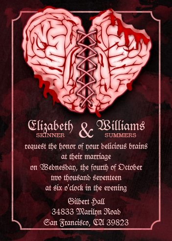 Halloween Wedding Invitations, Zombie Brains Wedding Invitation, Zombie Wedding Invitations, Brain Wedding Invitations